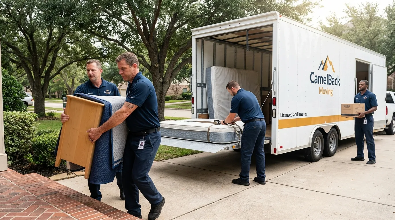 Crew loading residential truck for cross-state move from Chrisman, IL